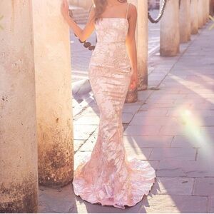 Alamour The Label - Pink Jacquard Mermaid Dress